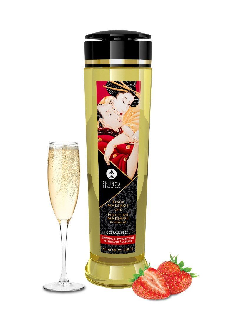 Shunga - Romantic Organic Massage Oil Strawberry Sparkling Wine - 240ml Photos -2